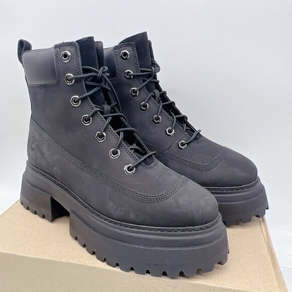 Timberland Sky 6 Inch Platform Lace Up Combat Boots A428J Black Leather US 8.5 - Picture 4 of 14